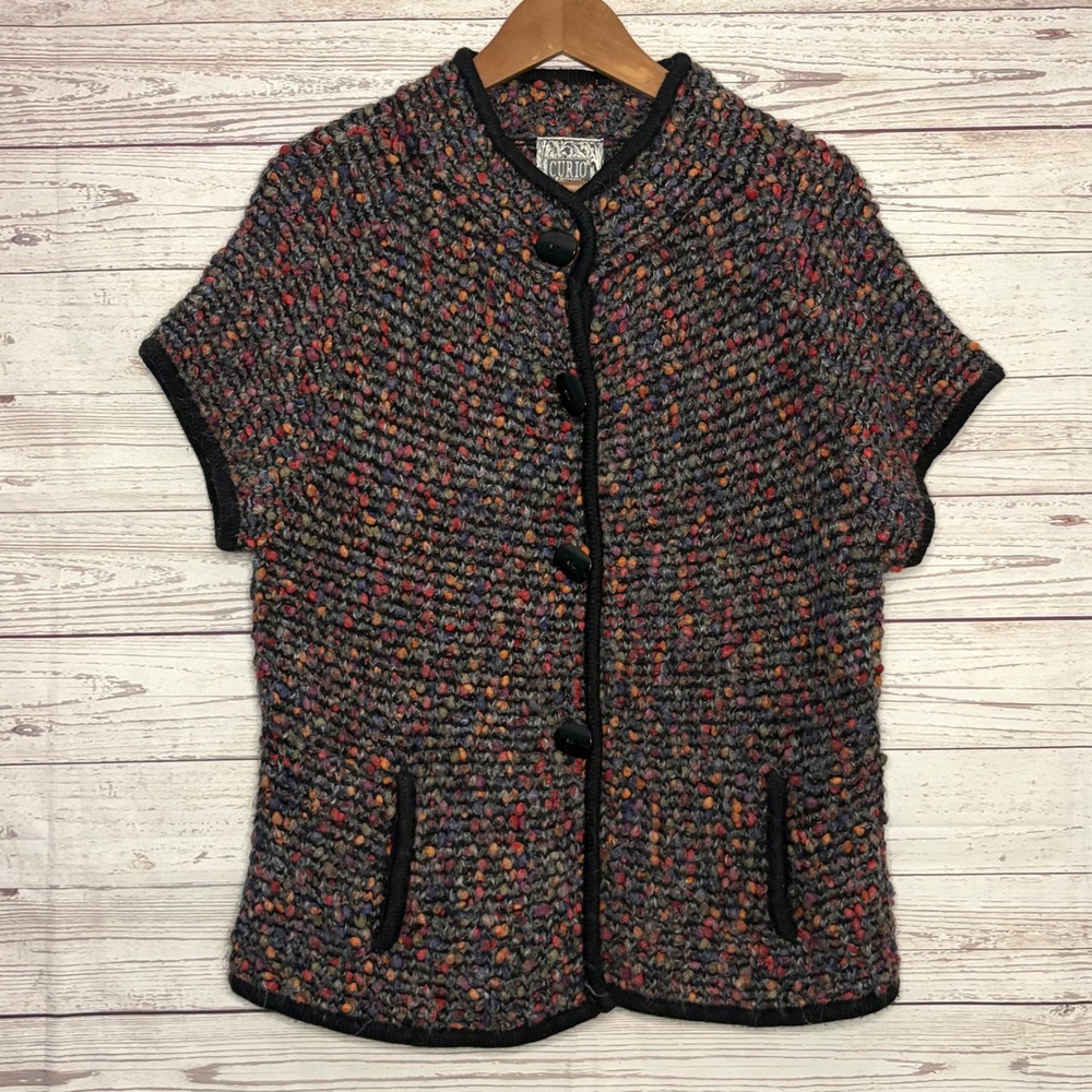 Curio Womens XL Confetti Popcorn Knit Short Sleeve Cardigan Sweater Multicolor
